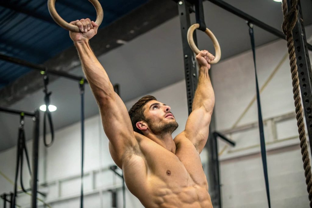 Muscle up on bar in calisthenics